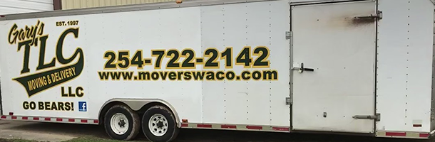 Gary's TLC Moving & Delivery LLC trailer with phone number and website